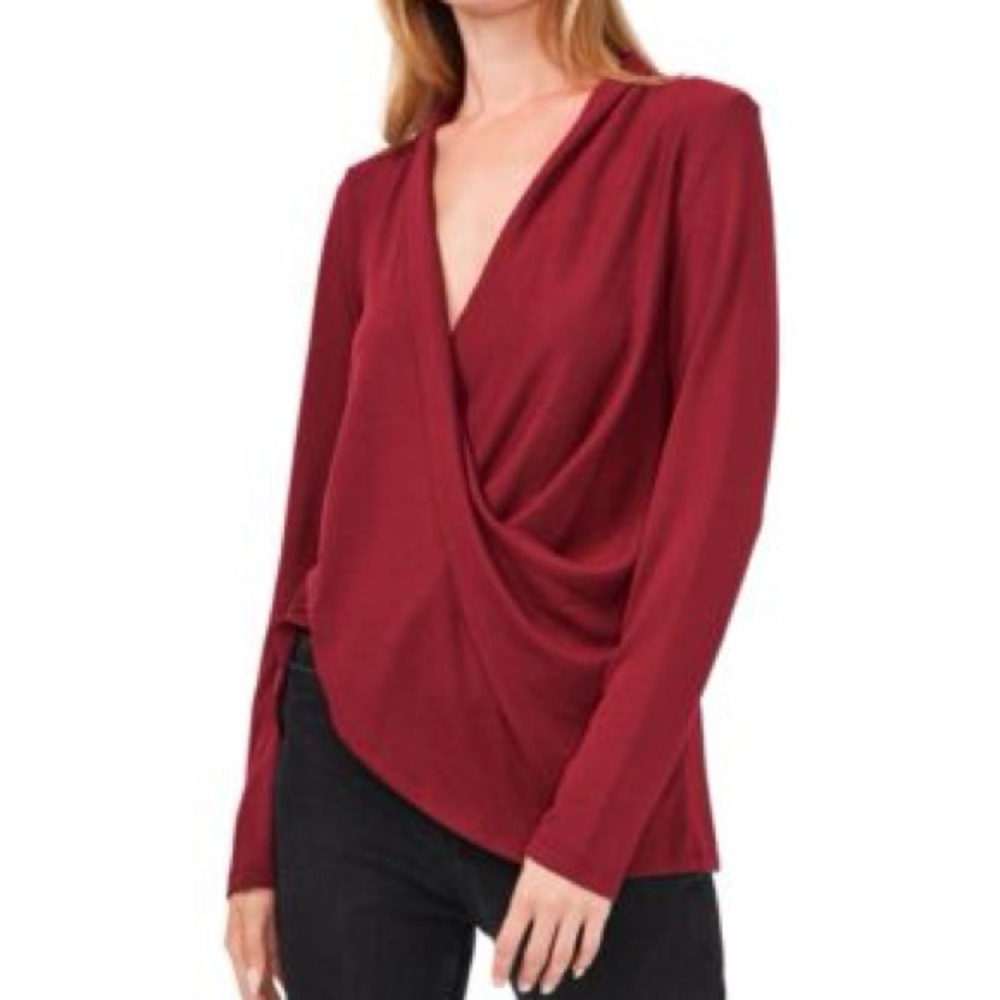 1. State Burgundy Draped Women's Blouse